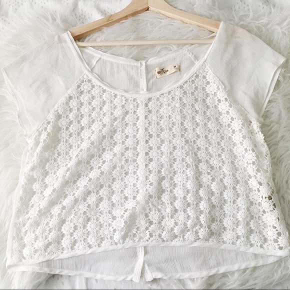 Hollister Tops - Hollister Sheer White Lace Front Cropped Tee